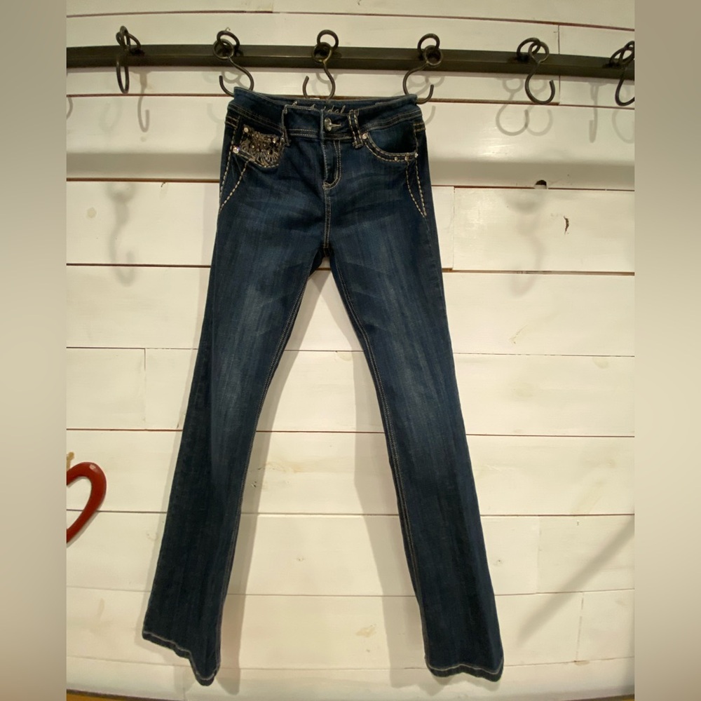 L.A. Idol Dark Blue bootcut Jeans with Embellished Pockets